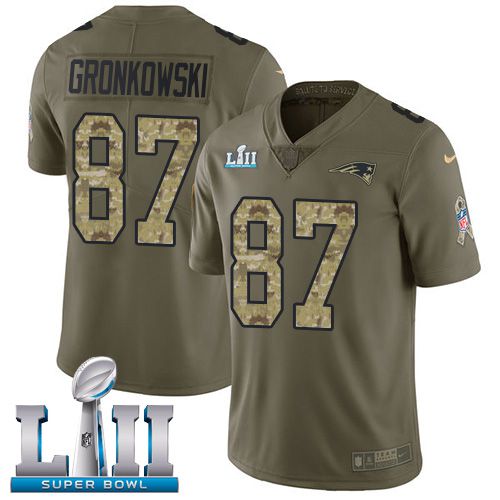 Men New England Patriots #87 Gronkowski Green Salute To Service Limited 2018 Super Bowl NFL Jerseys->->NFL Jersey